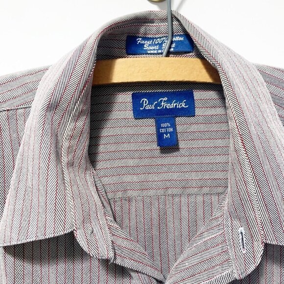 🌷 sale* Paul Fredrick Finest 100% Cotton Sport Shirt Size Medium Gray - Picture 4 of 10